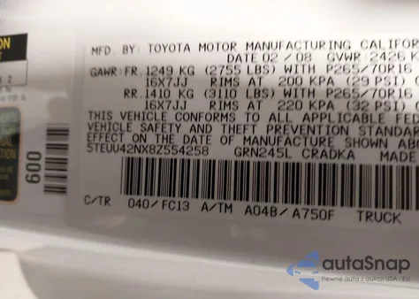2008 Toyota Tacoma Base V6 from USA, damaged, VIN 5TEUU42NX8Z554258